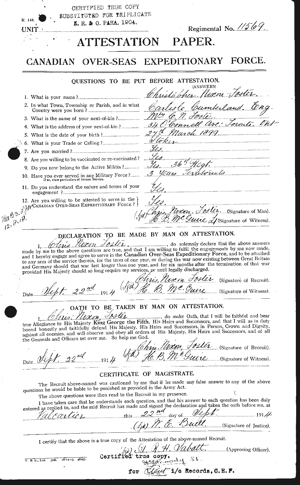 Dossiers du Personnel de la Première Guerre mondiale - CEC 330532a