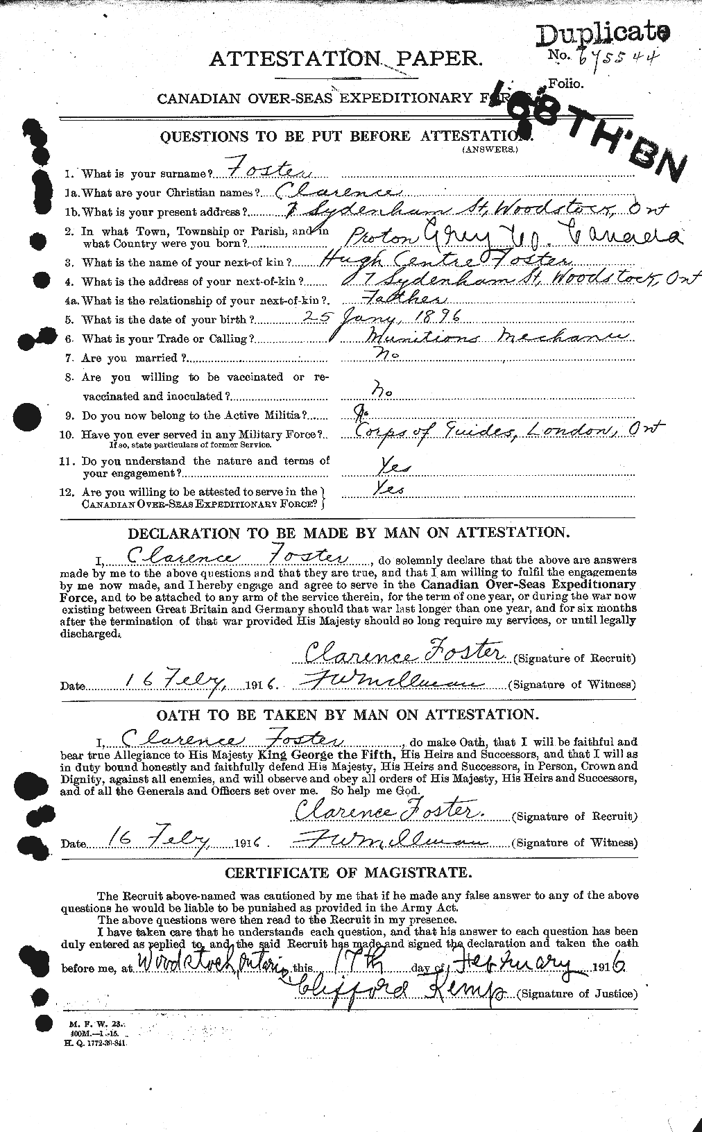Dossiers du Personnel de la Première Guerre mondiale - CEC 330533a