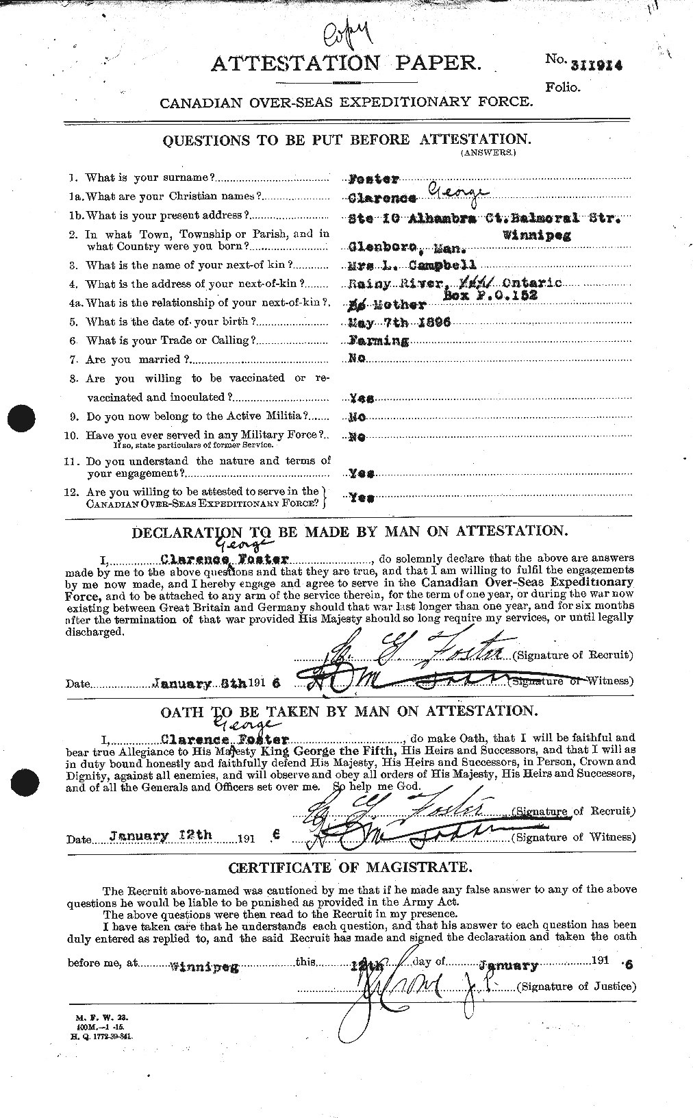 Dossiers du Personnel de la Première Guerre mondiale - CEC 330537a