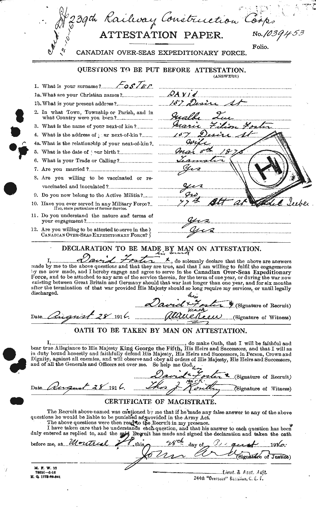 Dossiers du Personnel de la Première Guerre mondiale - CEC 330556a