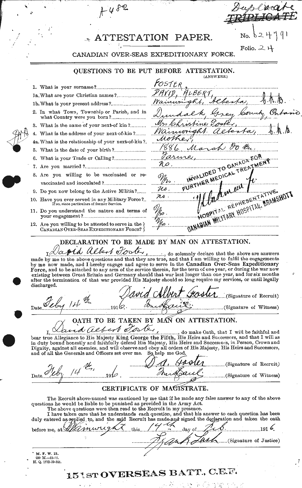 Dossiers du Personnel de la Première Guerre mondiale - CEC 330557a