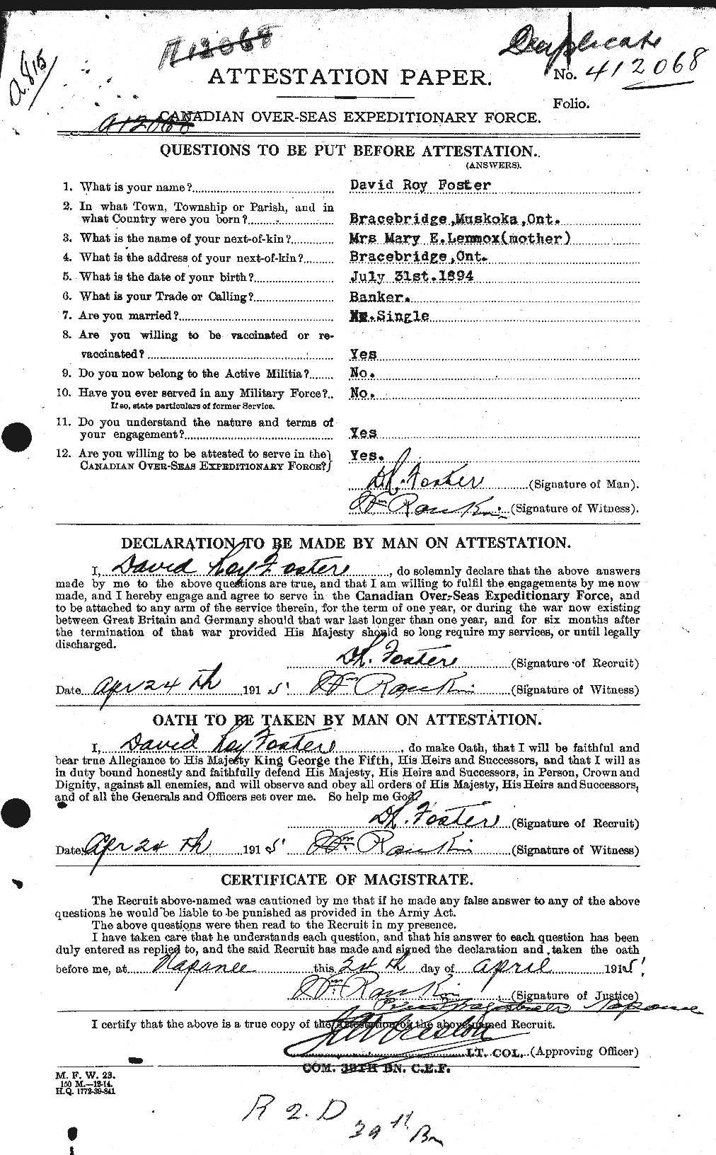 Personnel Records of the First World War - CEF 330560a