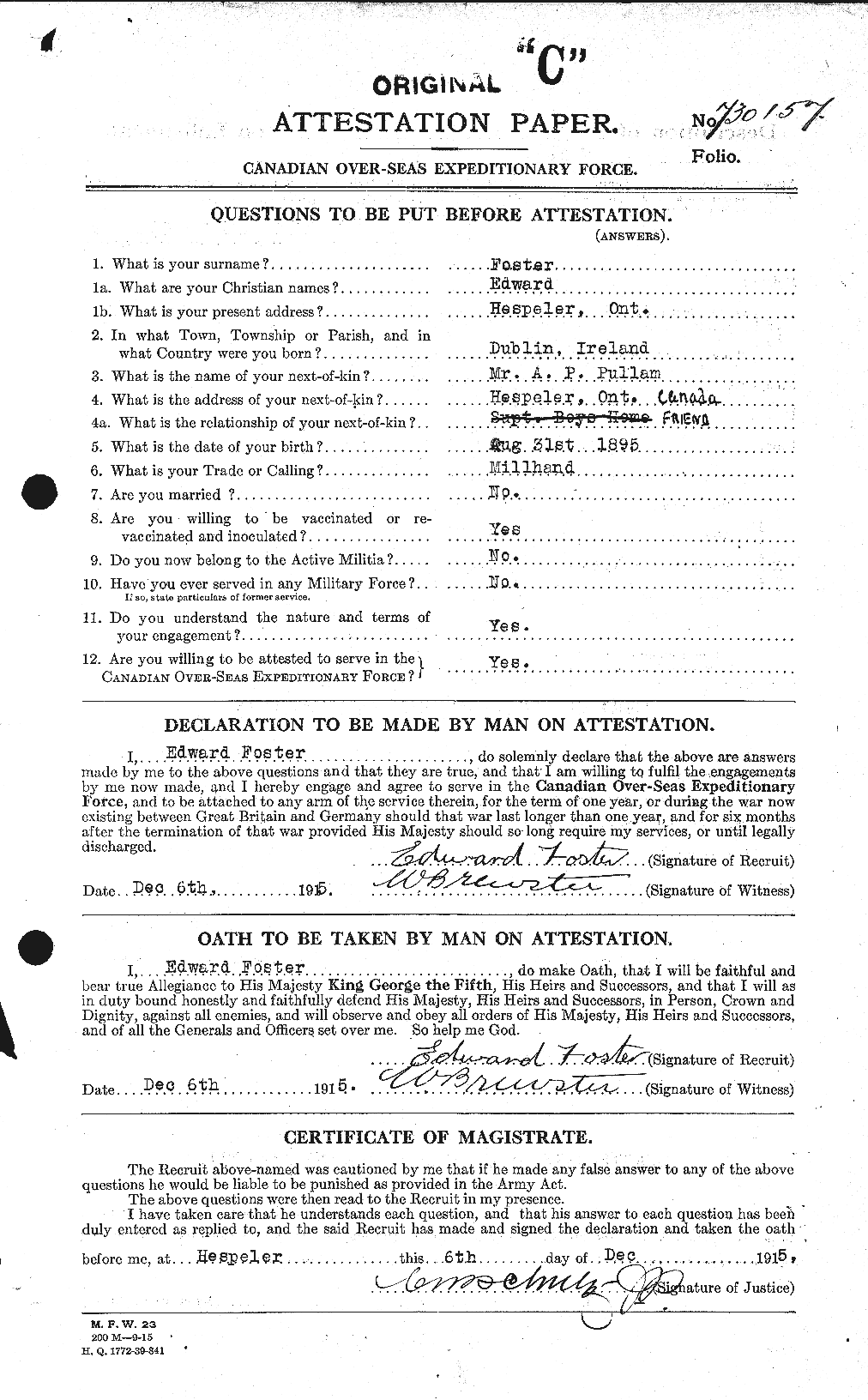 Dossiers du Personnel de la Première Guerre mondiale - CEC 330577a