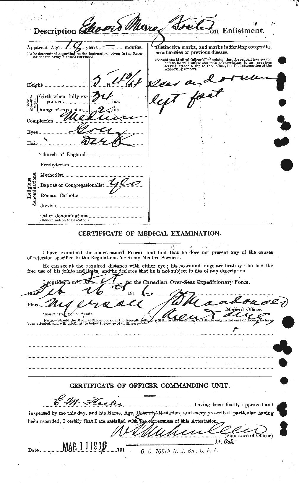 Dossiers du Personnel de la Première Guerre mondiale - CEC 330586b