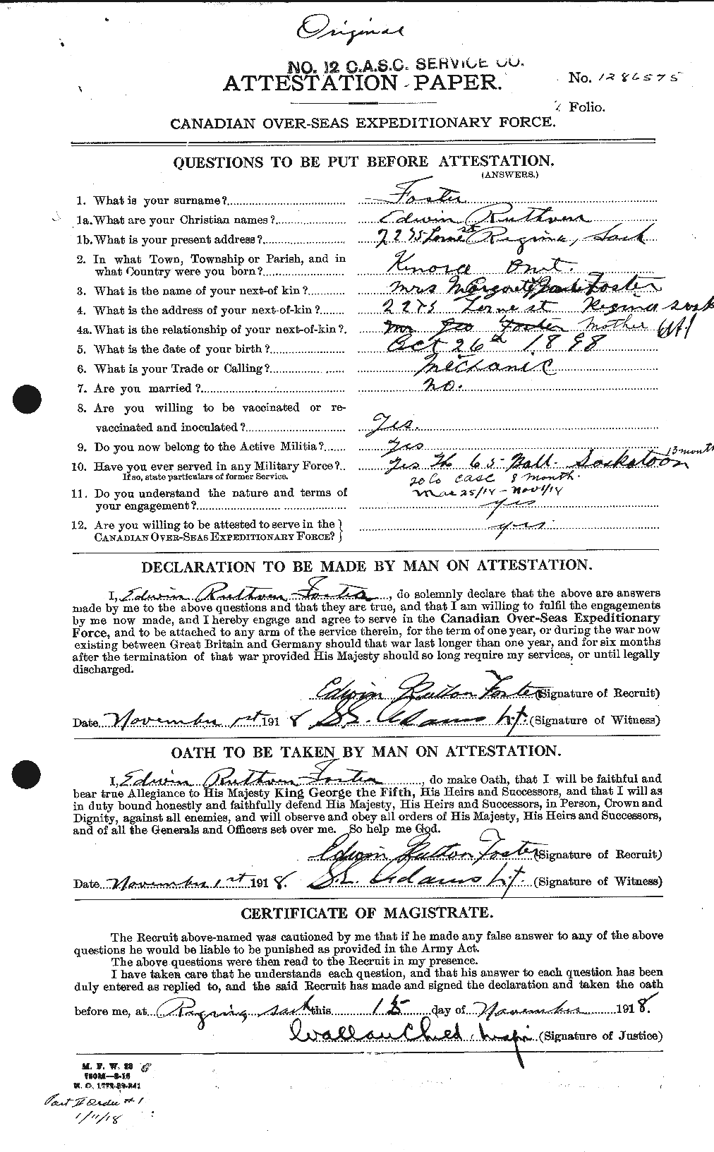 Dossiers du Personnel de la Première Guerre mondiale - CEC 330593a