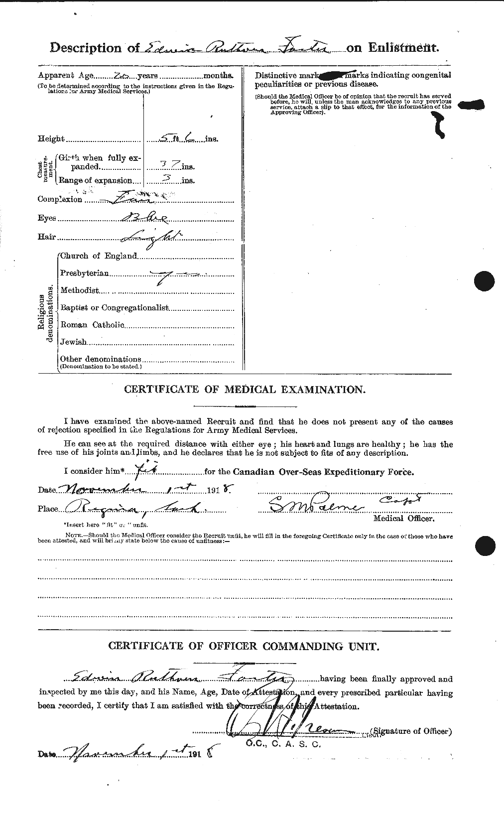 Dossiers du Personnel de la Première Guerre mondiale - CEC 330593b
