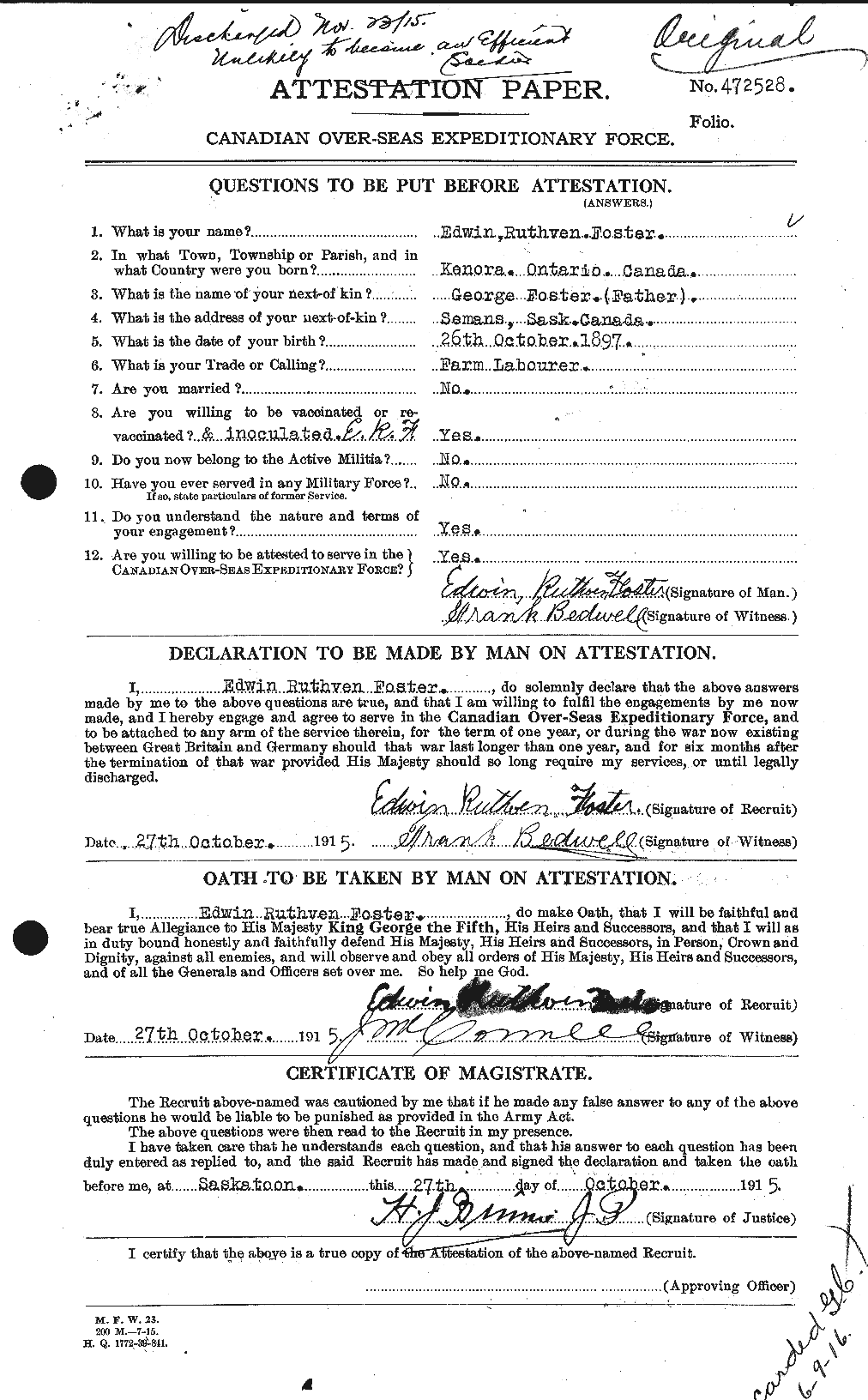 Dossiers du Personnel de la Première Guerre mondiale - CEC 330594a