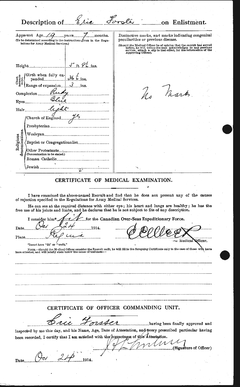 Dossiers du Personnel de la Première Guerre mondiale - CEC 330598b