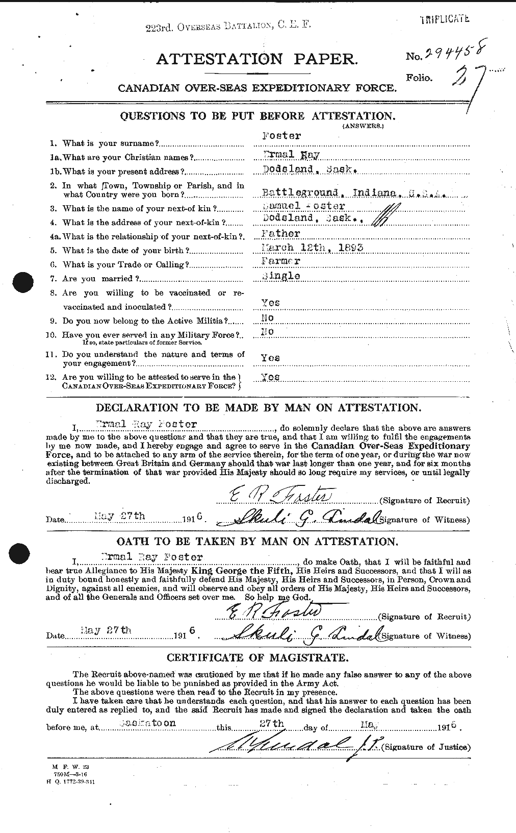 Dossiers du Personnel de la Première Guerre mondiale - CEC 330599a
