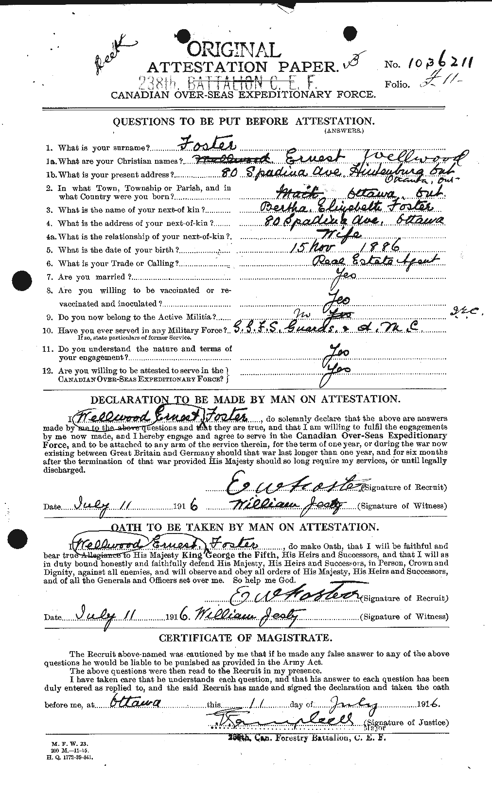 Dossiers du Personnel de la Première Guerre mondiale - CEC 330608a