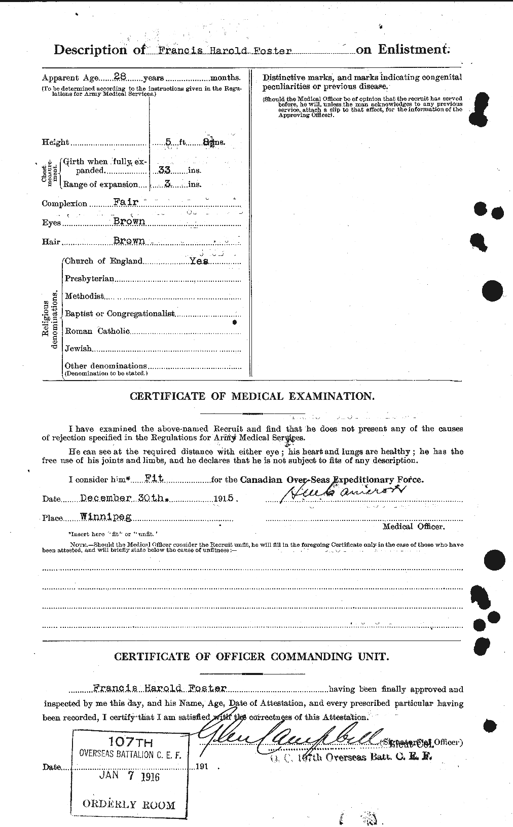 Dossiers du Personnel de la Première Guerre mondiale - CEC 330614b