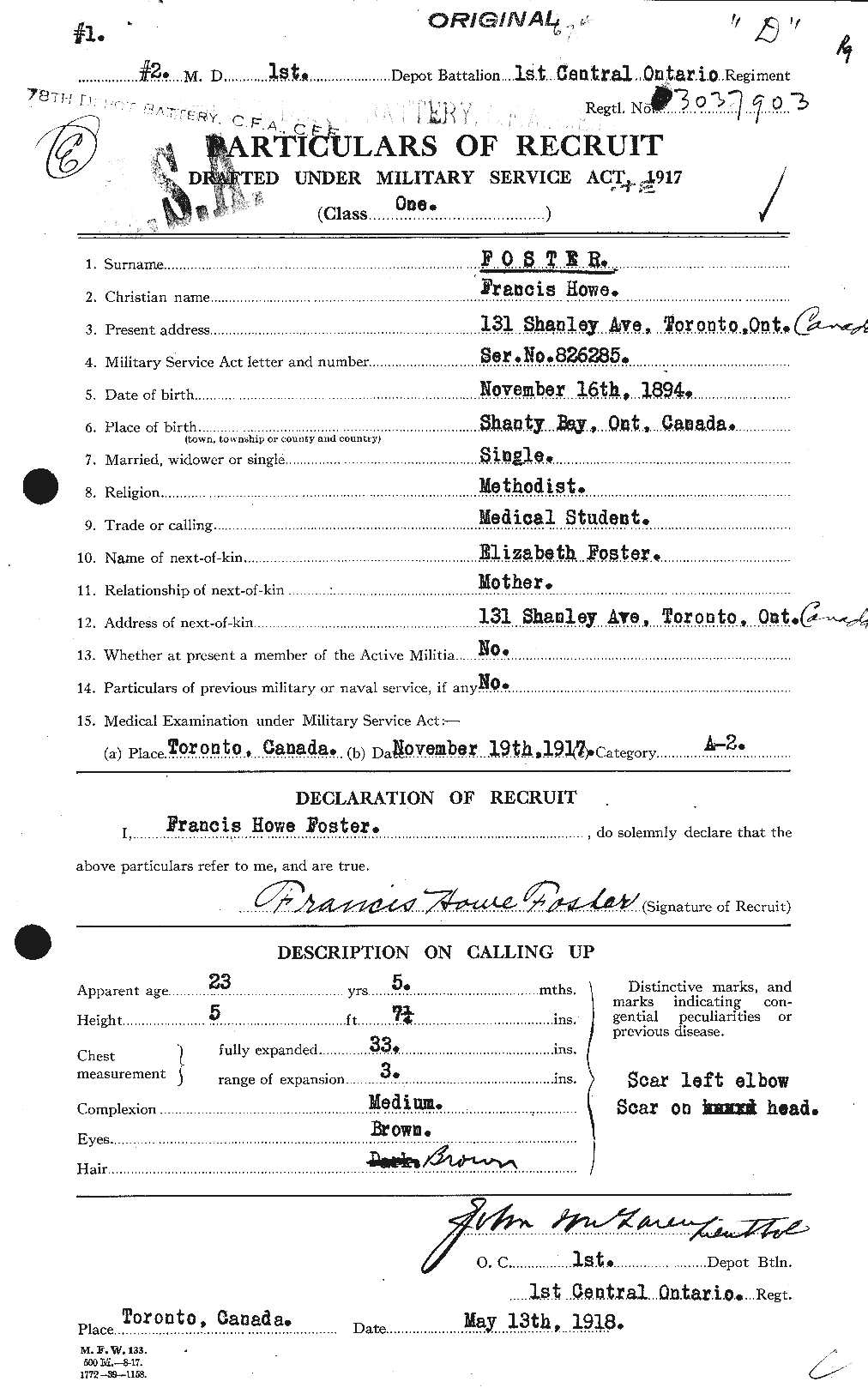 Dossiers du Personnel de la Première Guerre mondiale - CEC 330615a