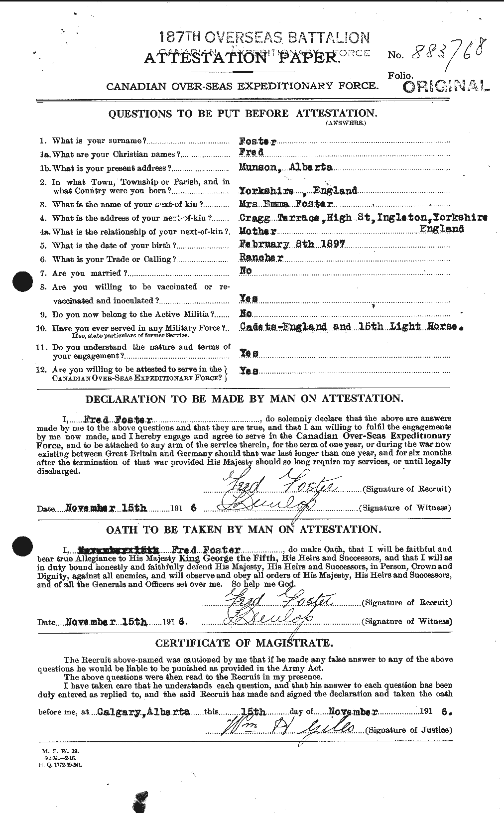 Dossiers du Personnel de la Première Guerre mondiale - CEC 330633a