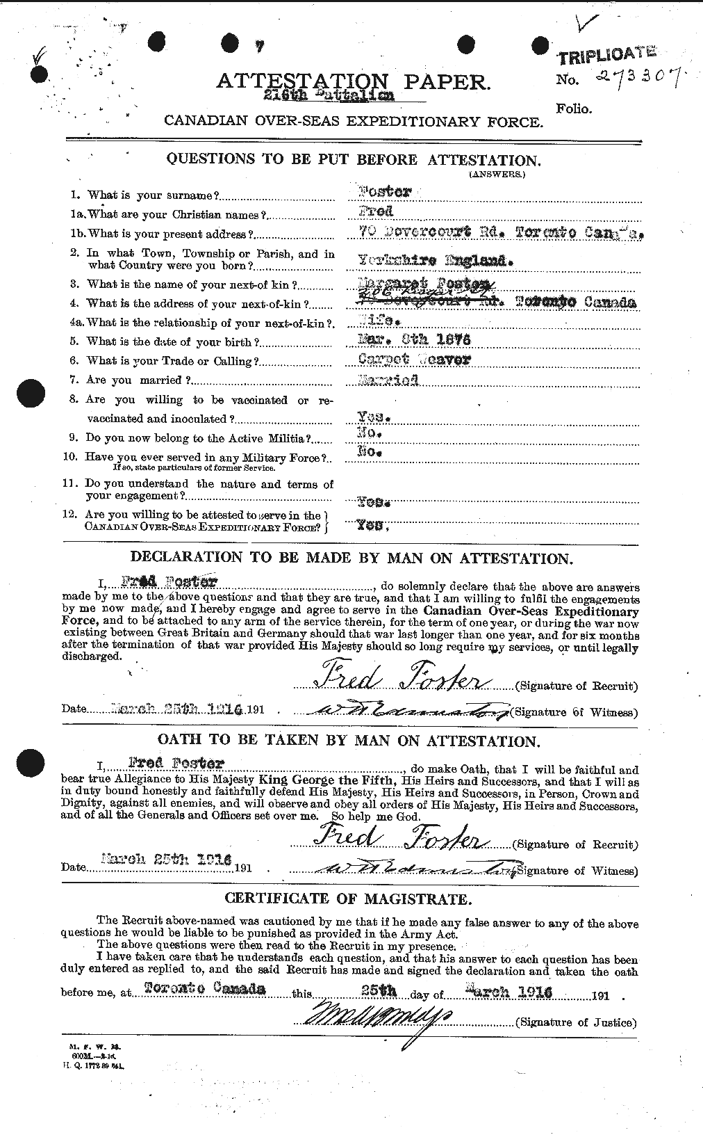 Dossiers du Personnel de la Première Guerre mondiale - CEC 330636a