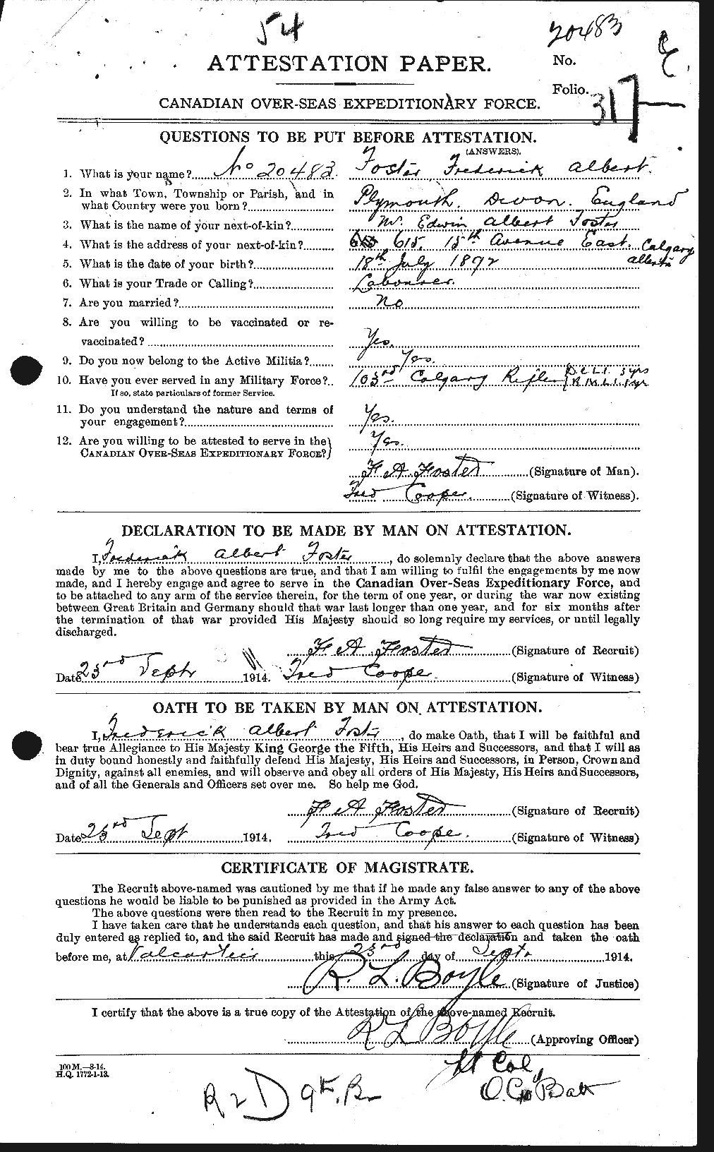 Dossiers du Personnel de la Première Guerre mondiale - CEC 330646a