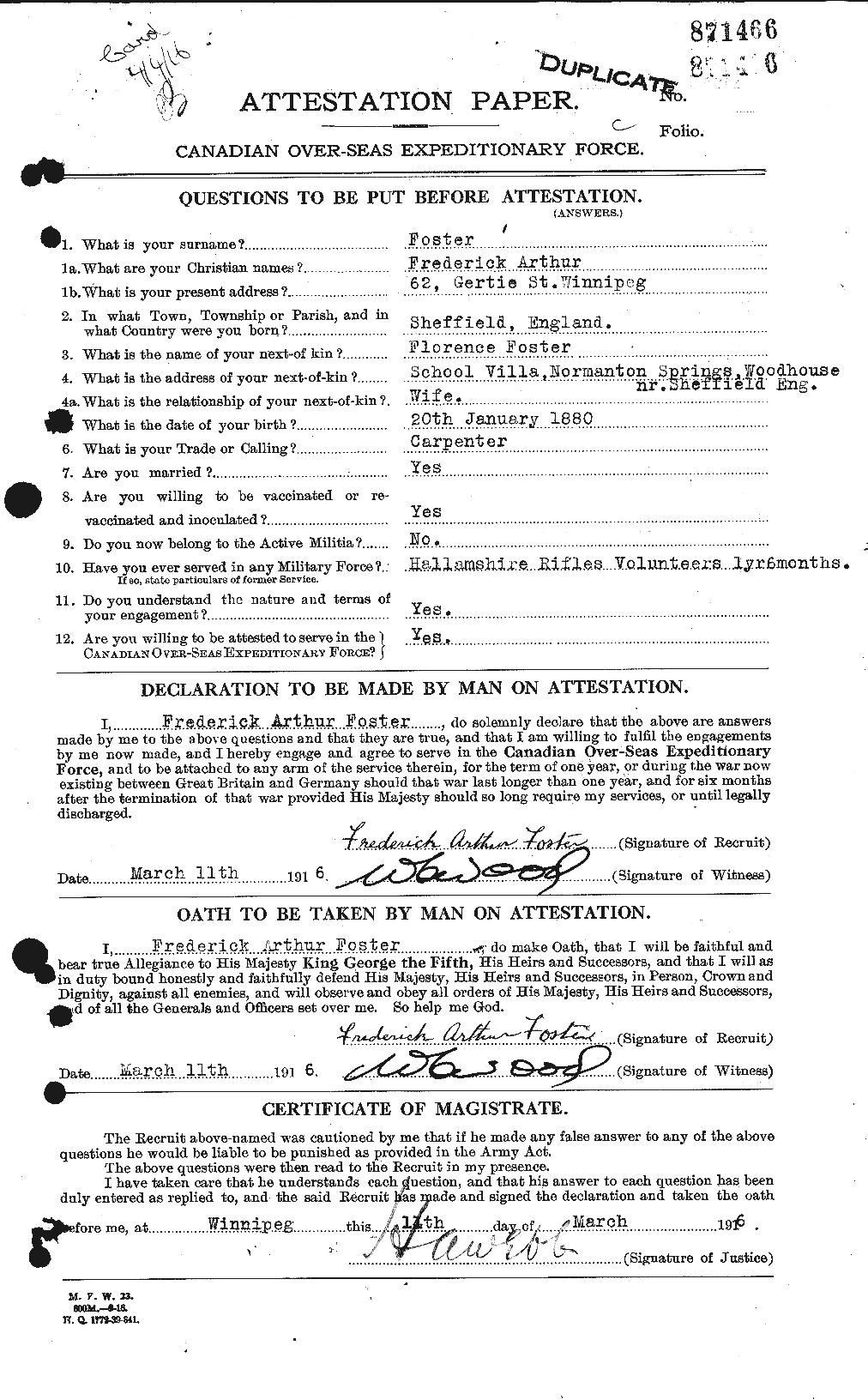 Dossiers du Personnel de la Première Guerre mondiale - CEC 330647a