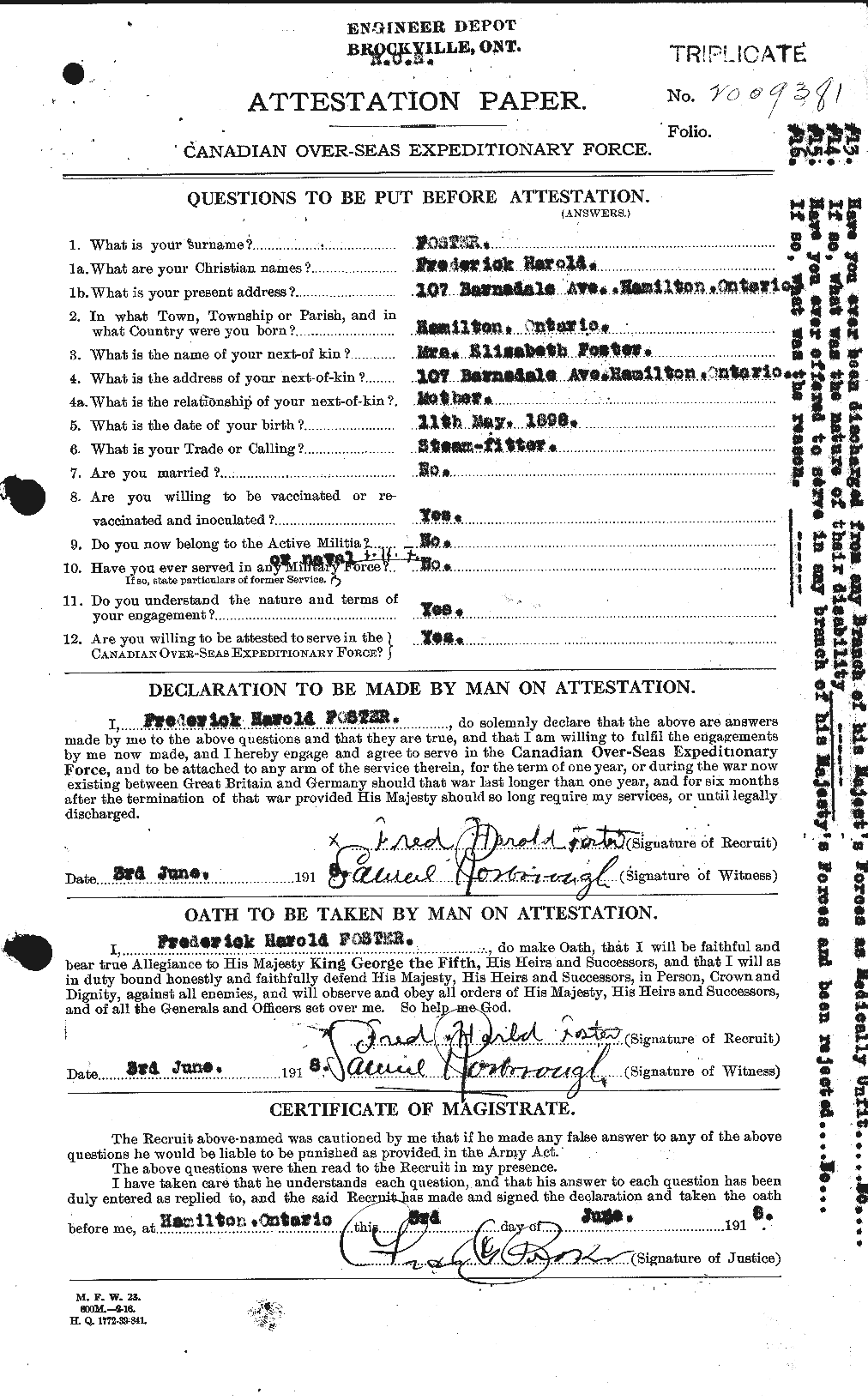 Dossiers du Personnel de la Première Guerre mondiale - CEC 330651a