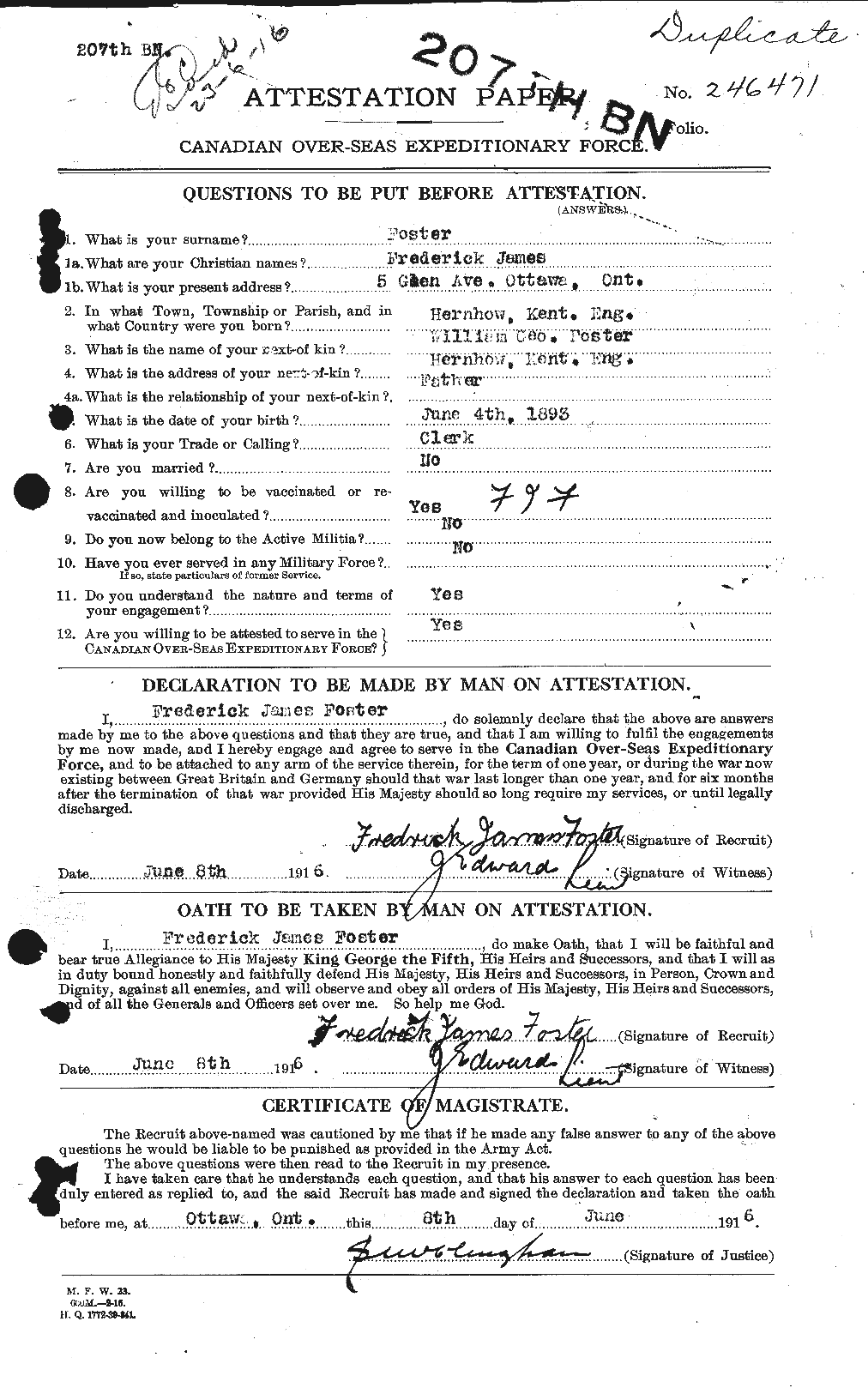 Dossiers du Personnel de la Première Guerre mondiale - CEC 330652a