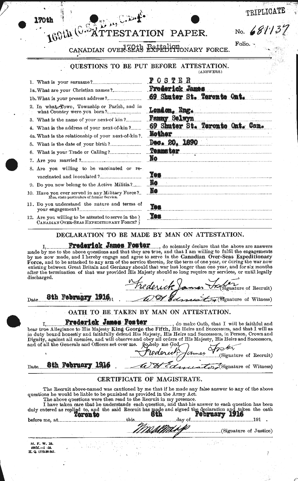 Dossiers du Personnel de la Première Guerre mondiale - CEC 330653a