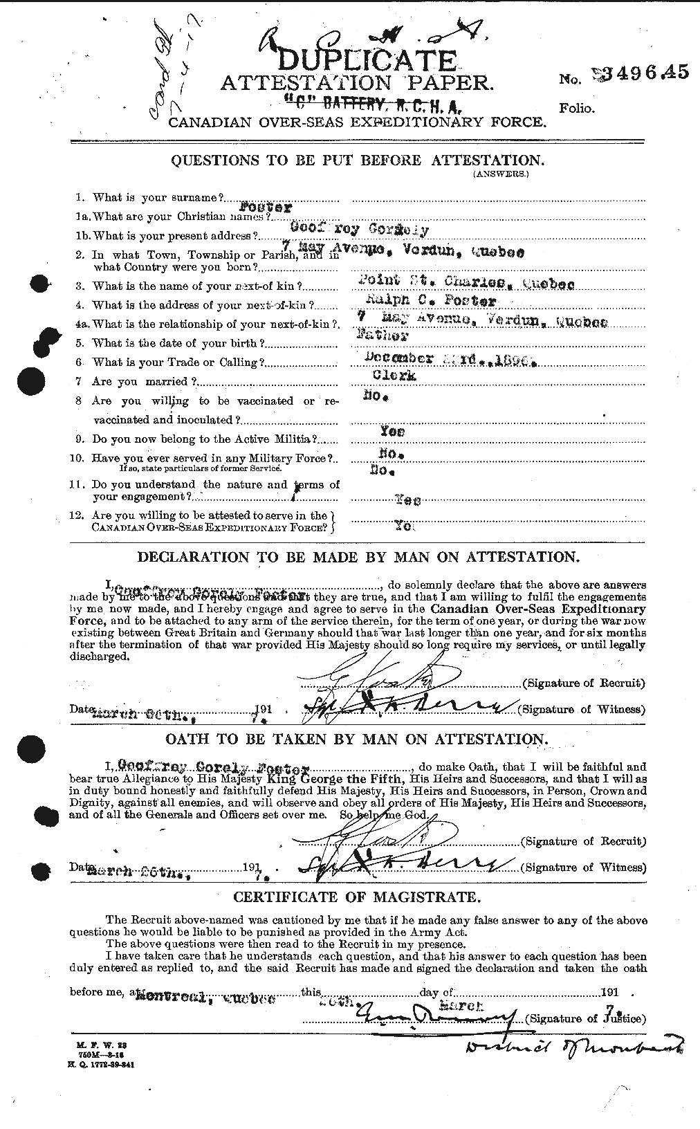 Dossiers du Personnel de la Première Guerre mondiale - CEC 330660a