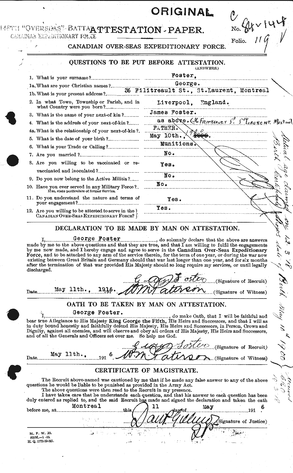 Dossiers du Personnel de la Première Guerre mondiale - CEC 330662a