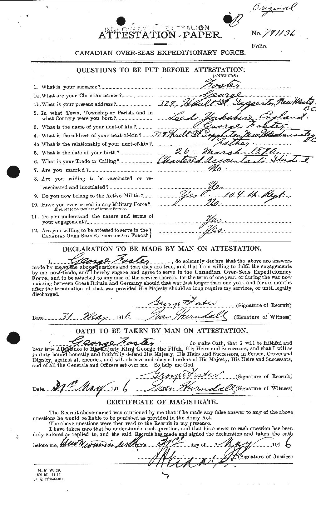 Dossiers du Personnel de la Première Guerre mondiale - CEC 330666a
