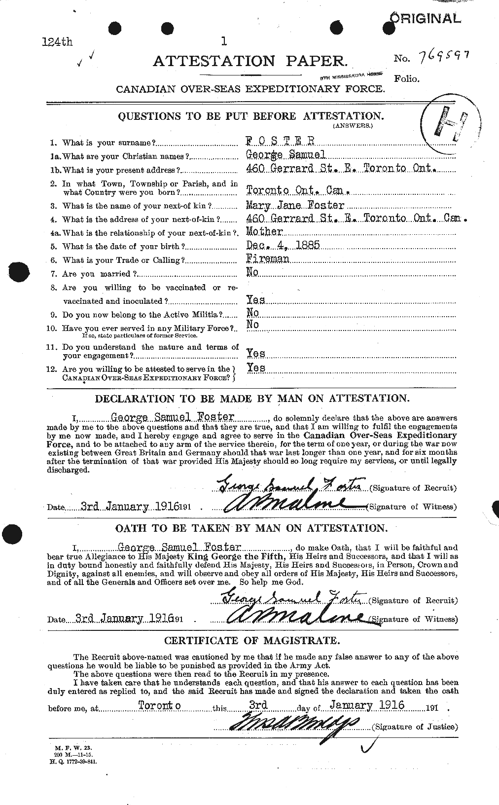 Dossiers du Personnel de la Première Guerre mondiale - CEC 330699a