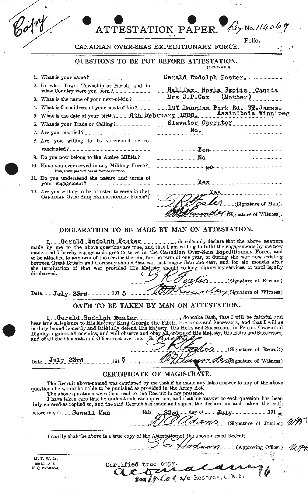 Dossiers du Personnel de la Première Guerre mondiale - CEC 330710a
