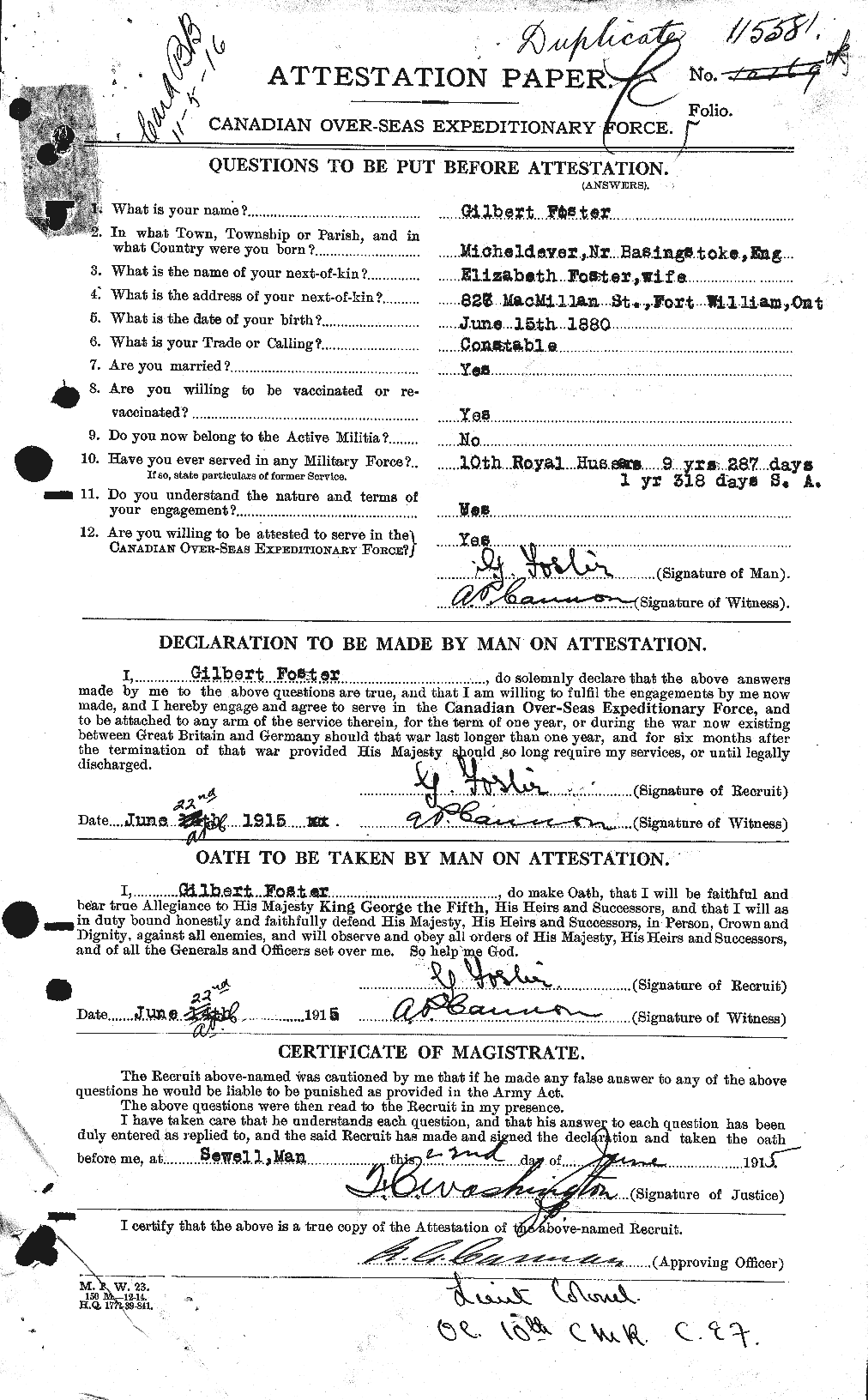 Dossiers du Personnel de la Première Guerre mondiale - CEC 330712a