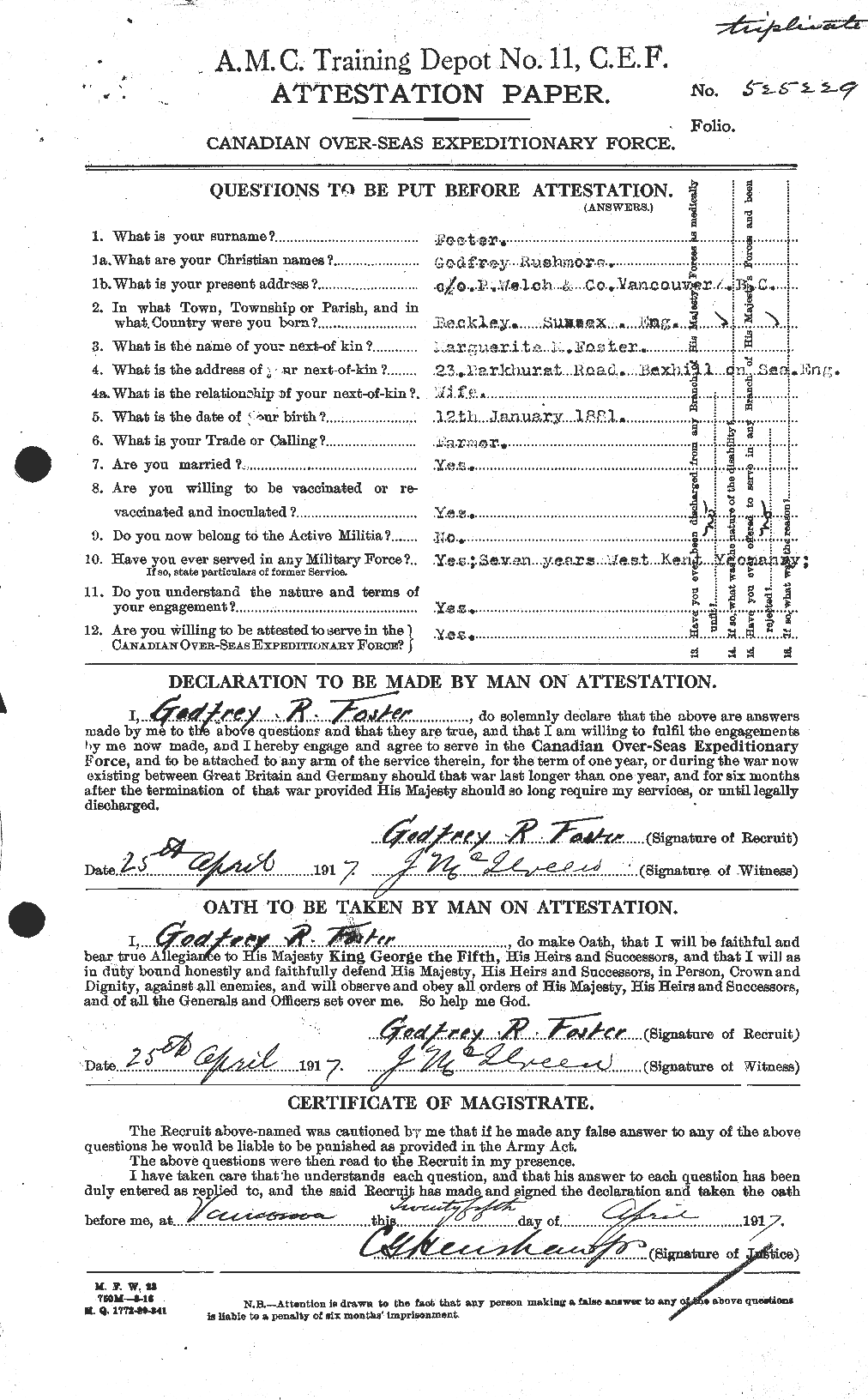 Dossiers du Personnel de la Première Guerre mondiale - CEC 330716a