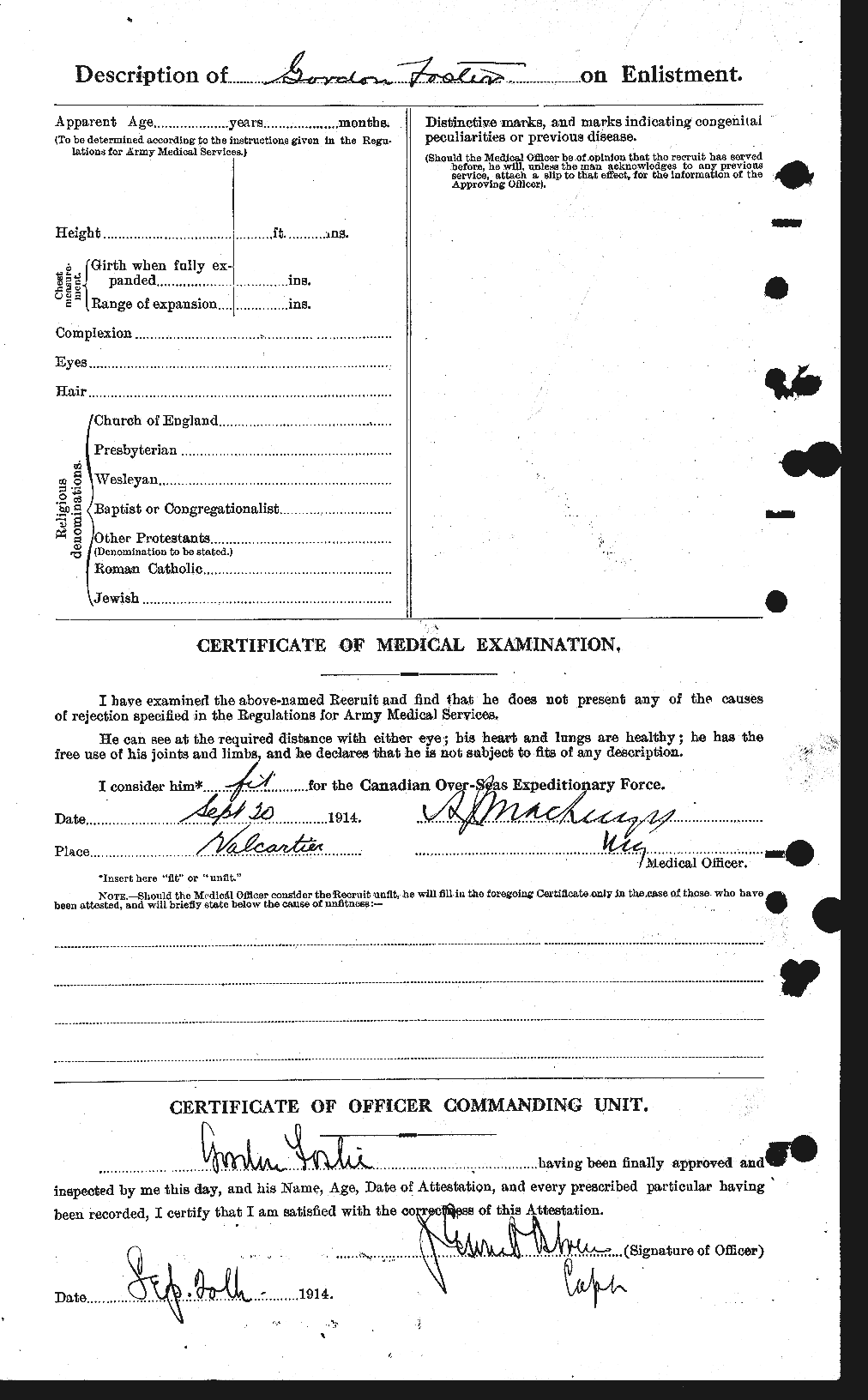 Dossiers du Personnel de la Première Guerre mondiale - CEC 330717b