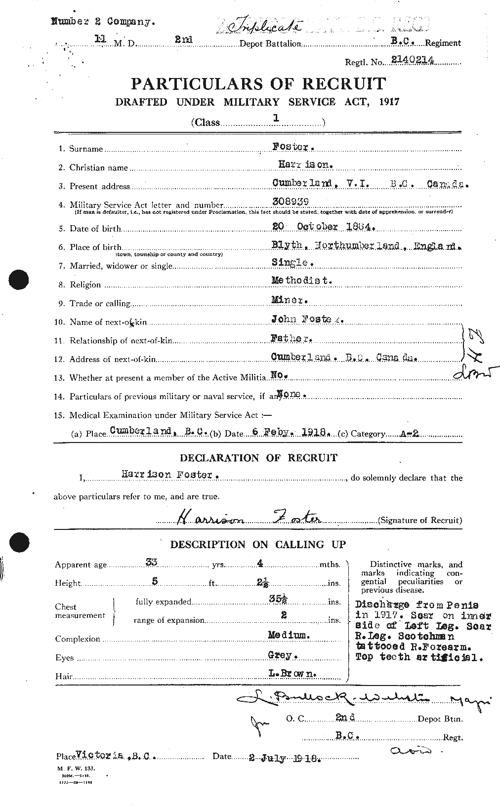Dossiers du Personnel de la Première Guerre mondiale - CEC 330733a