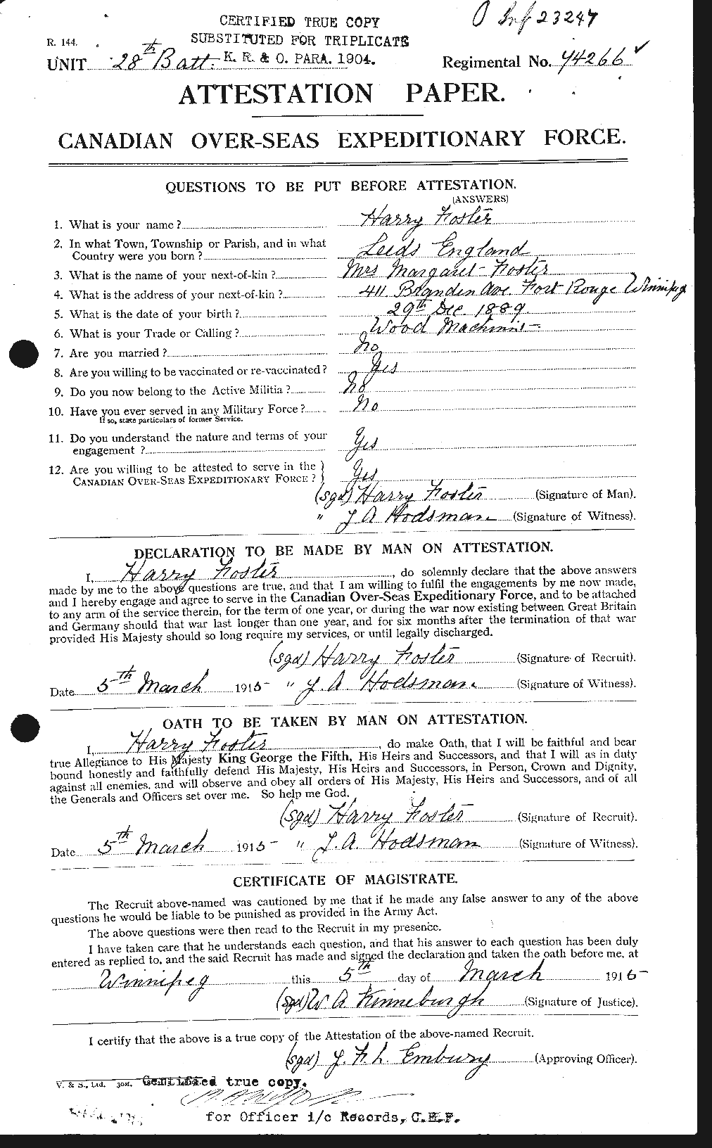 Dossiers du Personnel de la Première Guerre mondiale - CEC 330741a