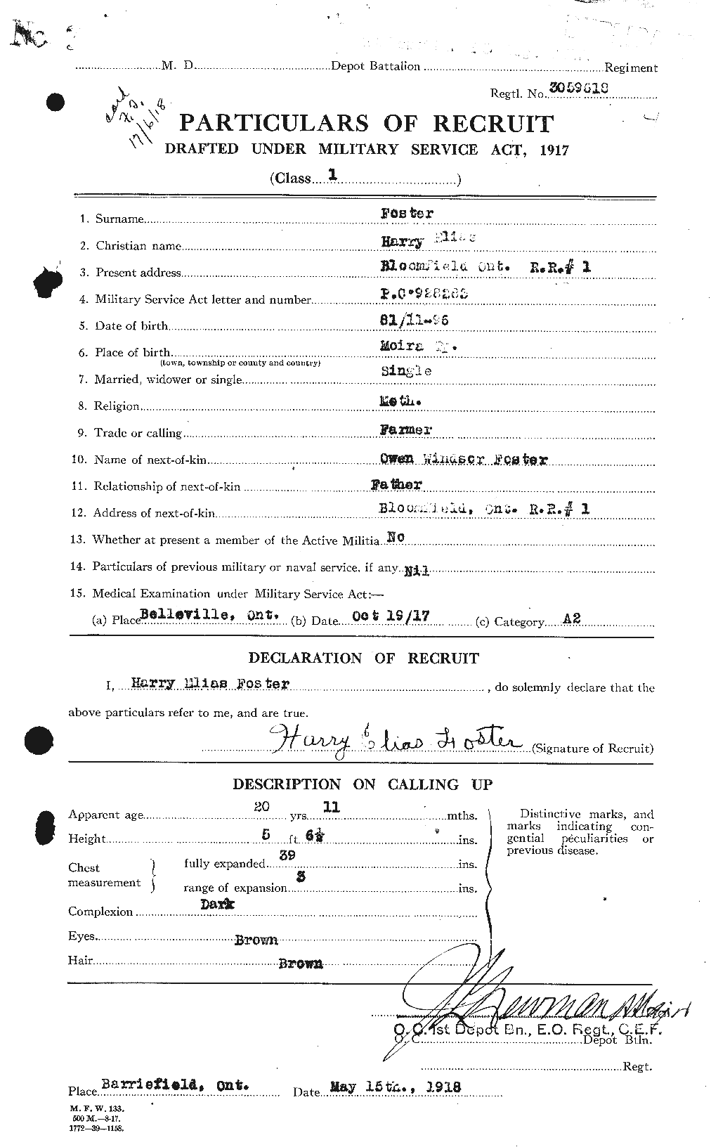 Dossiers du Personnel de la Première Guerre mondiale - CEC 330748a