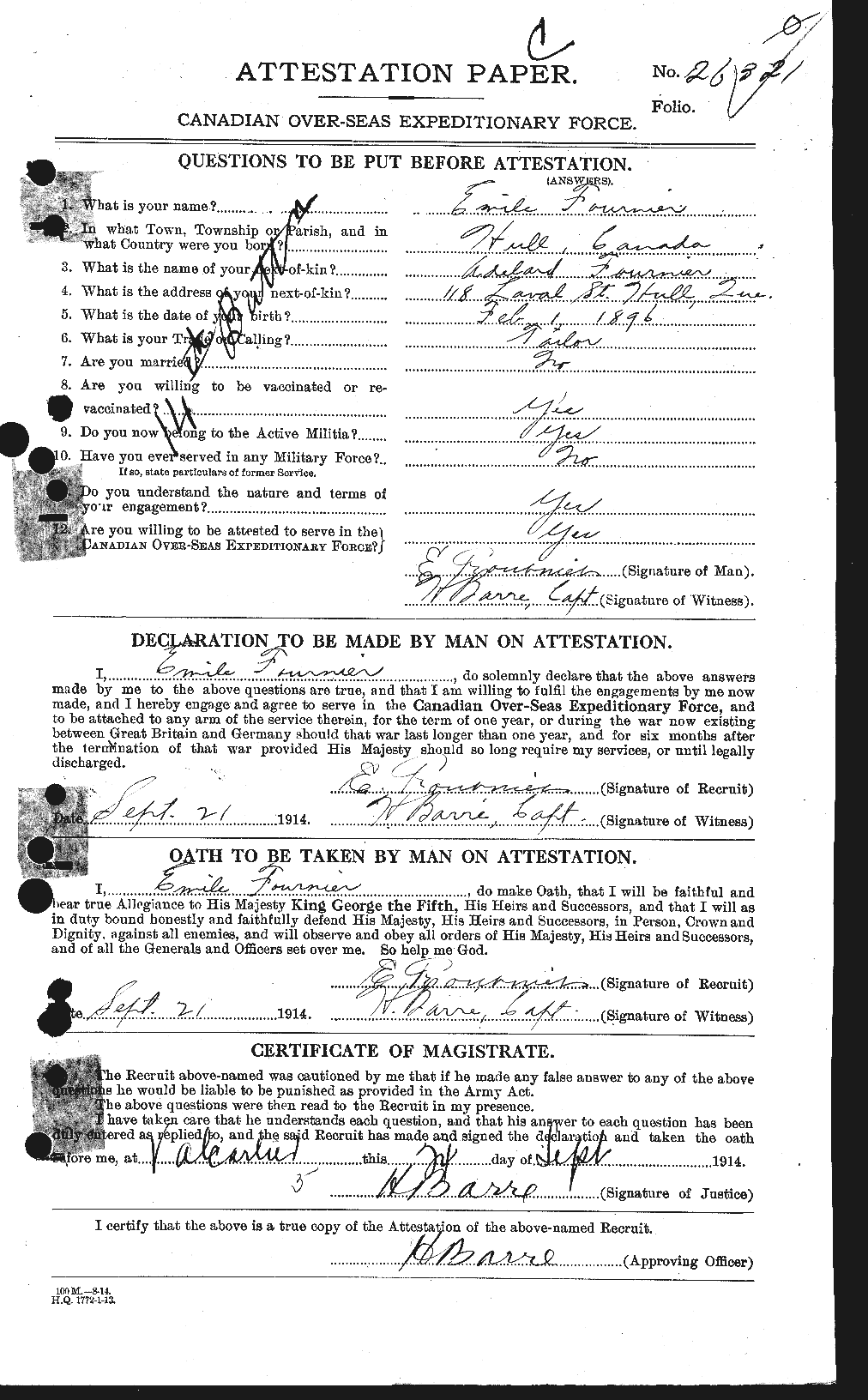 Personnel Records of the First World War - CEF 331113a