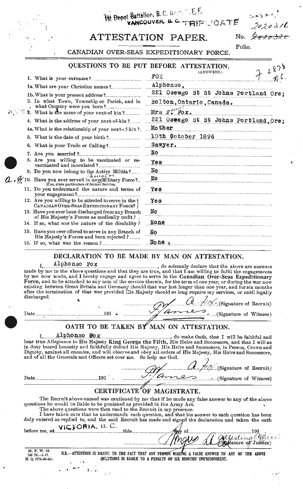 Personnel Records of the First World War - CEF 331216a