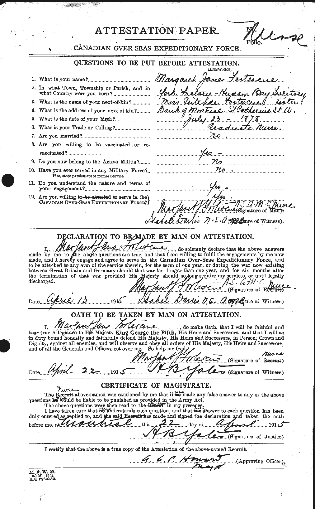 Dossiers du Personnel de la Première Guerre mondiale - CEC 331550a