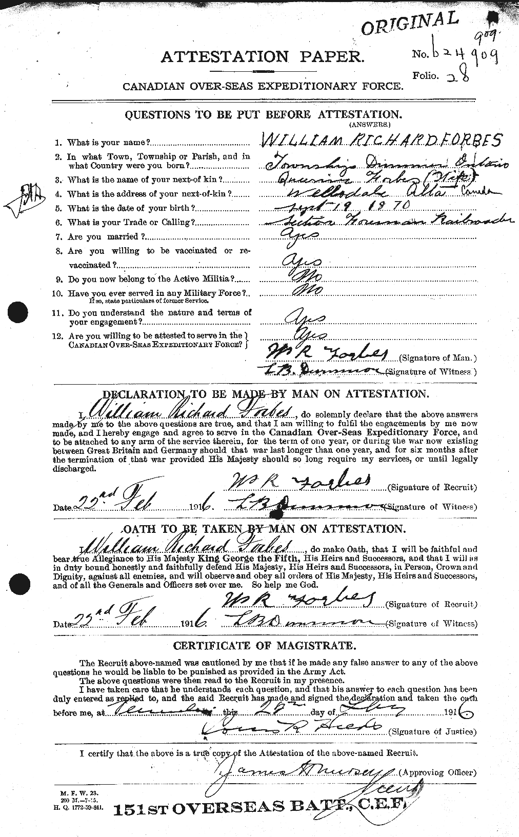 Dossiers du Personnel de la Première Guerre mondiale - CEC 331837a