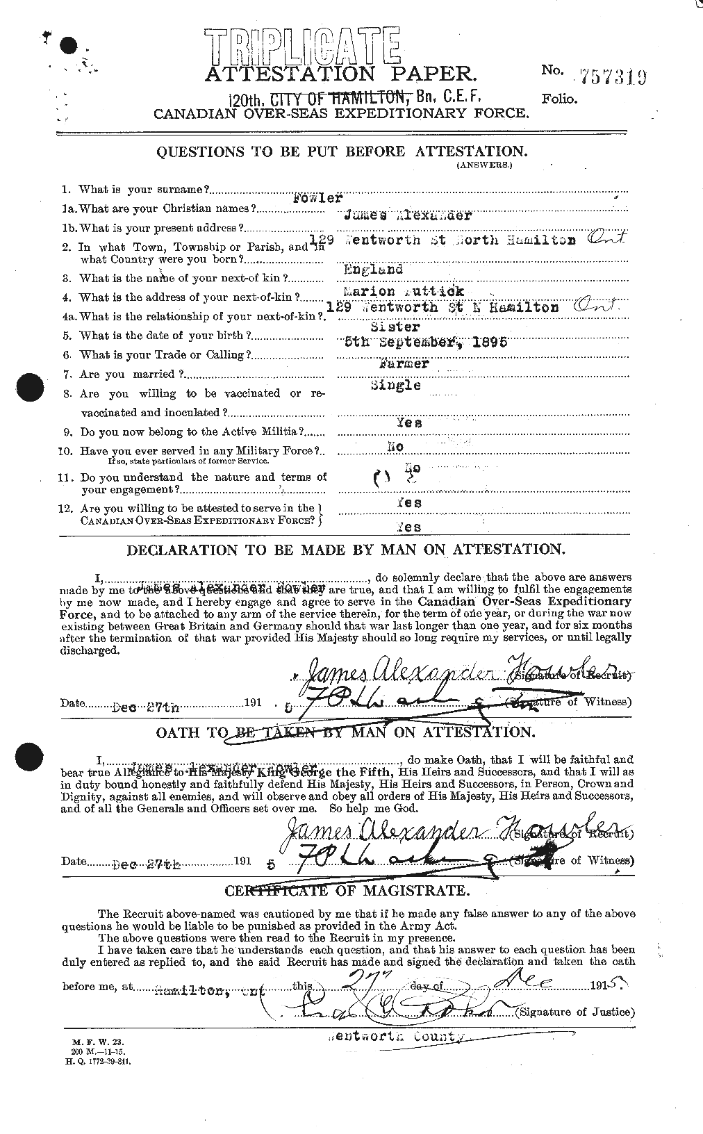 Personnel Records of the First World War - CEF 333098a