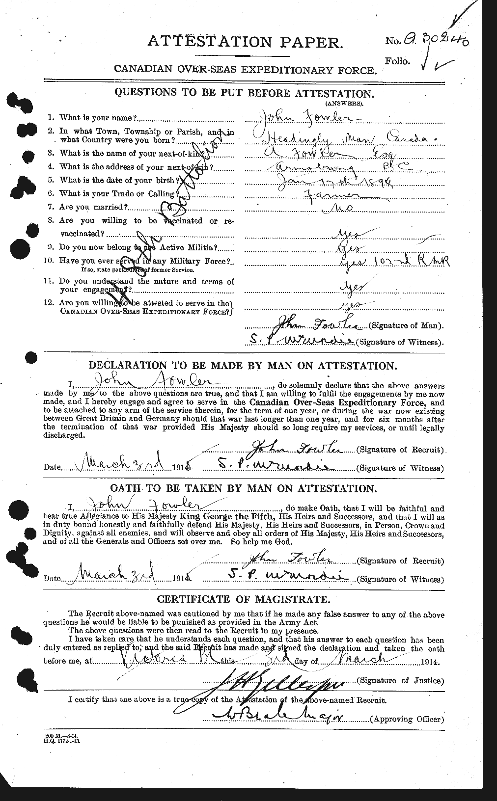 Personnel Records of the First World War - CEF 333109a