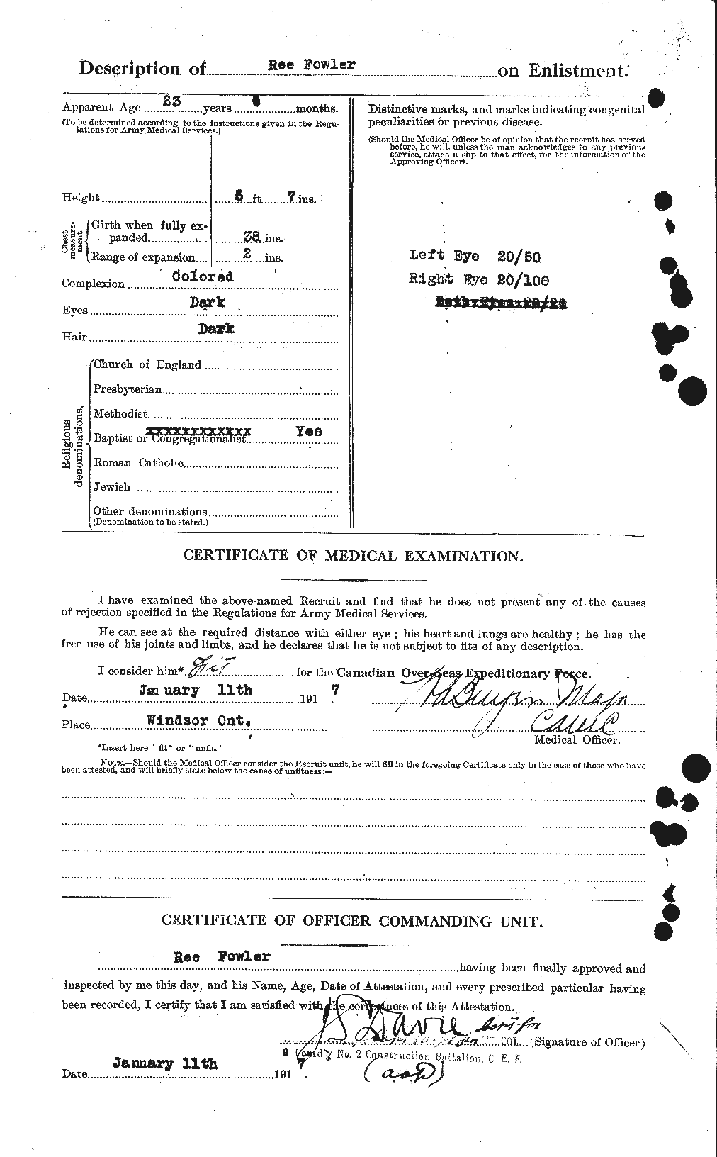 Dossiers du Personnel de la Première Guerre mondiale - CEC 333156b
