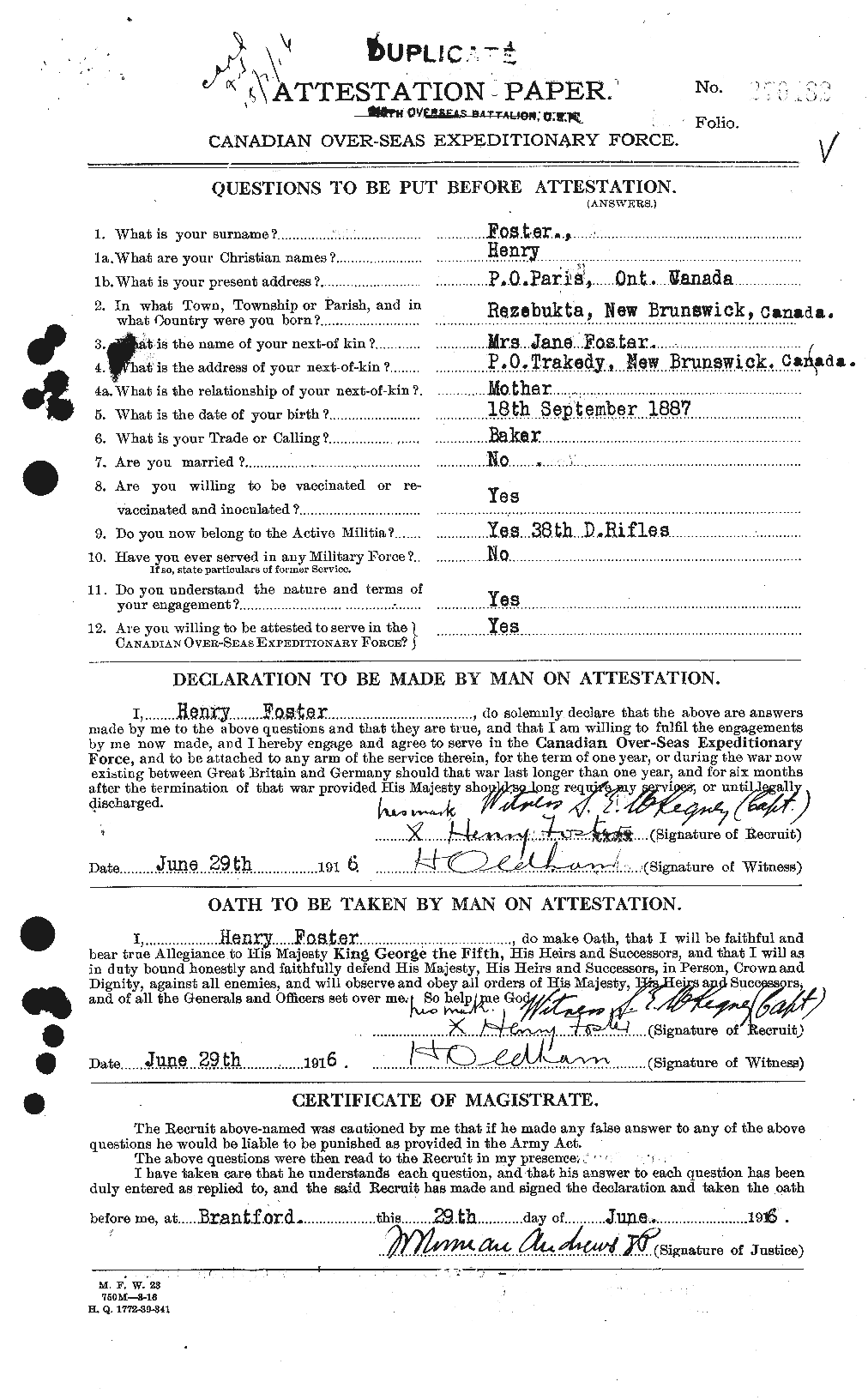 Dossiers du Personnel de la Première Guerre mondiale - CEC 333243a