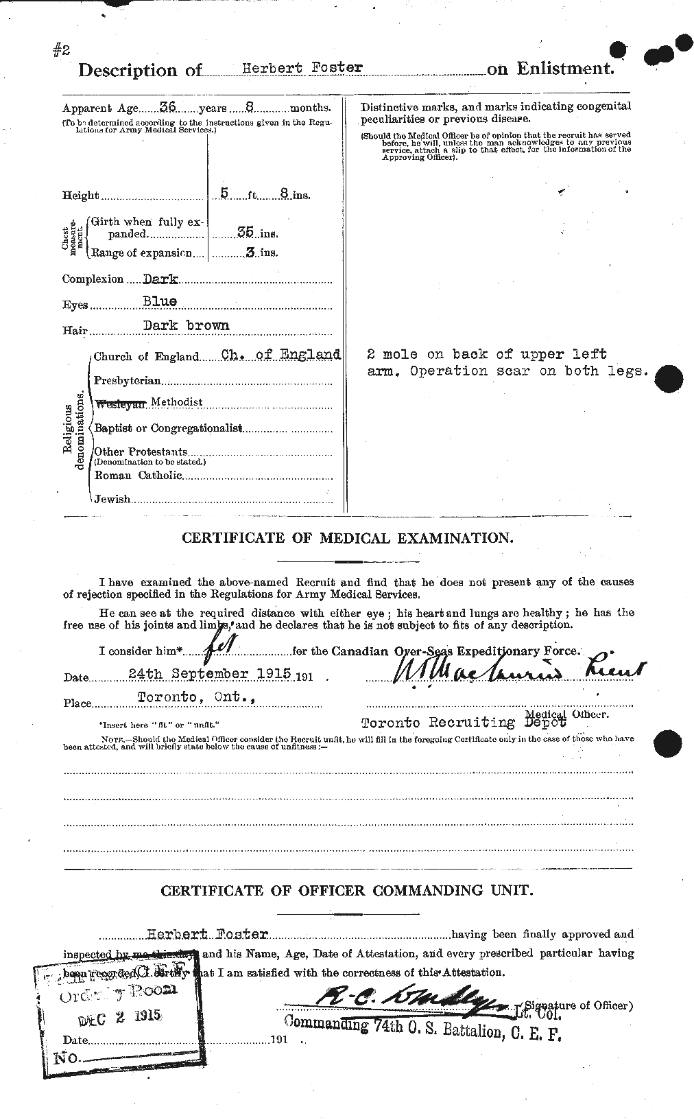 Dossiers du Personnel de la Première Guerre mondiale - CEC 333251b