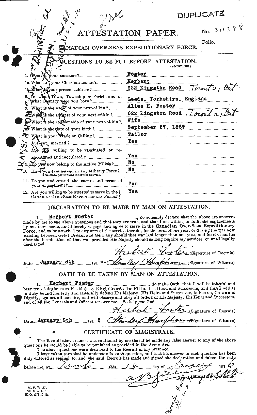 Dossiers du Personnel de la Première Guerre mondiale - CEC 333254a