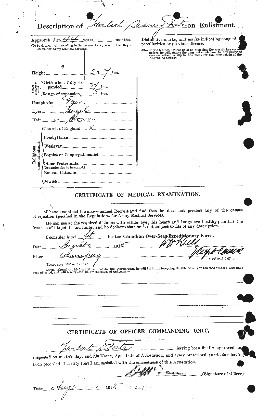 Dossiers du Personnel de la Première Guerre mondiale - CEC 333260b