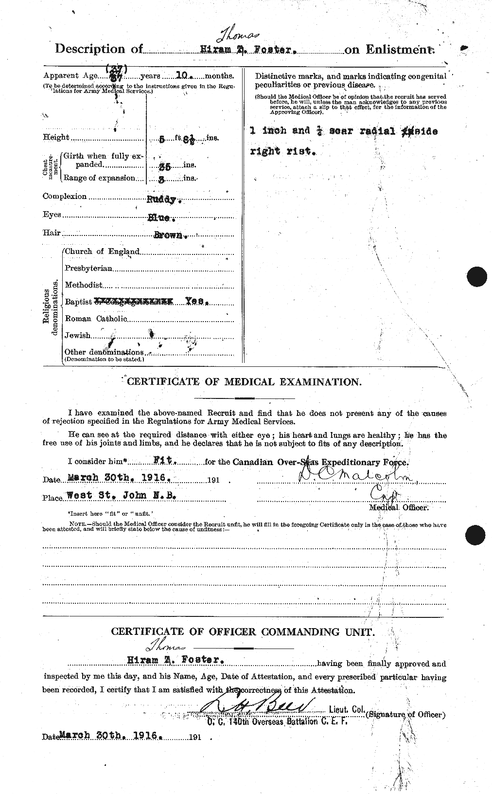 Dossiers du Personnel de la Première Guerre mondiale - CEC 333264b