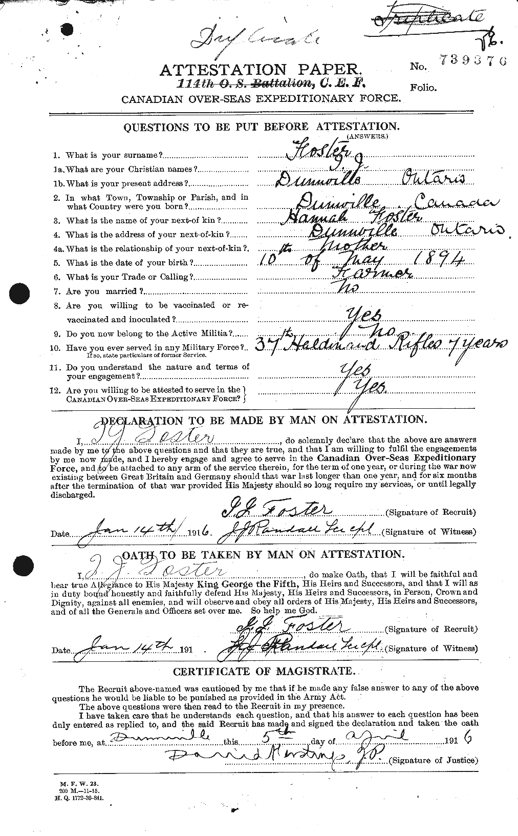 Dossiers du Personnel de la Première Guerre mondiale - CEC 333269a