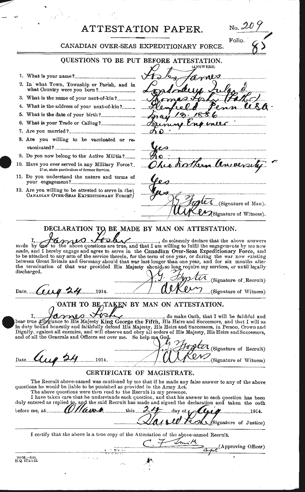 Dossiers du Personnel de la Première Guerre mondiale - CEC 333293a