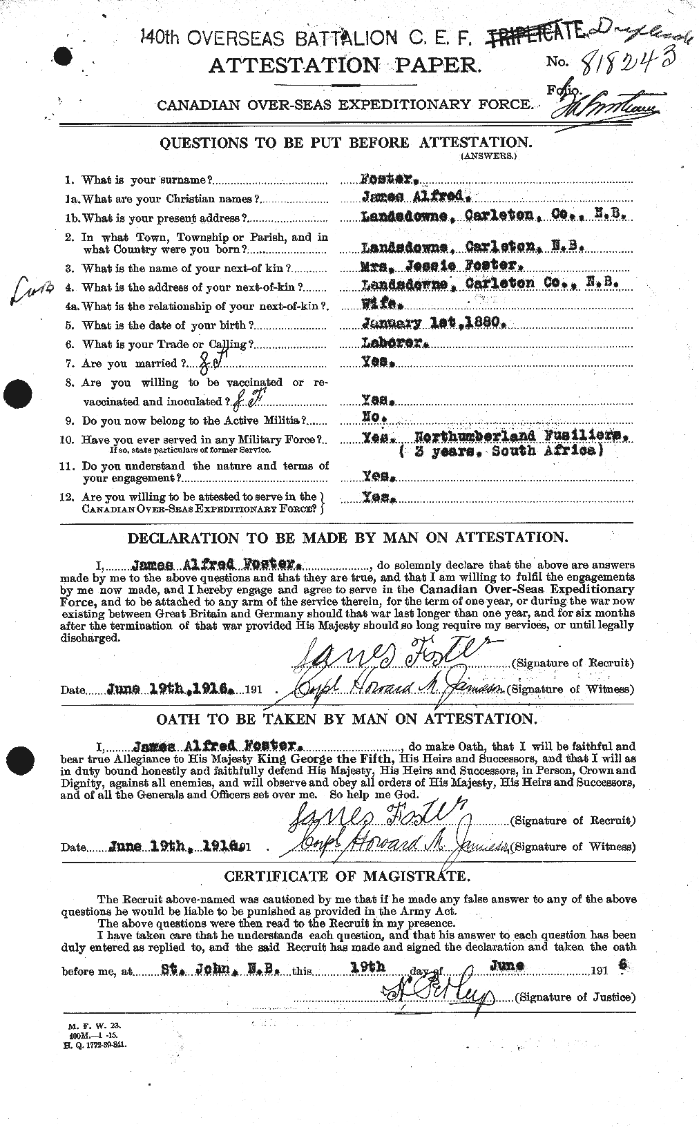 Dossiers du Personnel de la Première Guerre mondiale - CEC 333296a