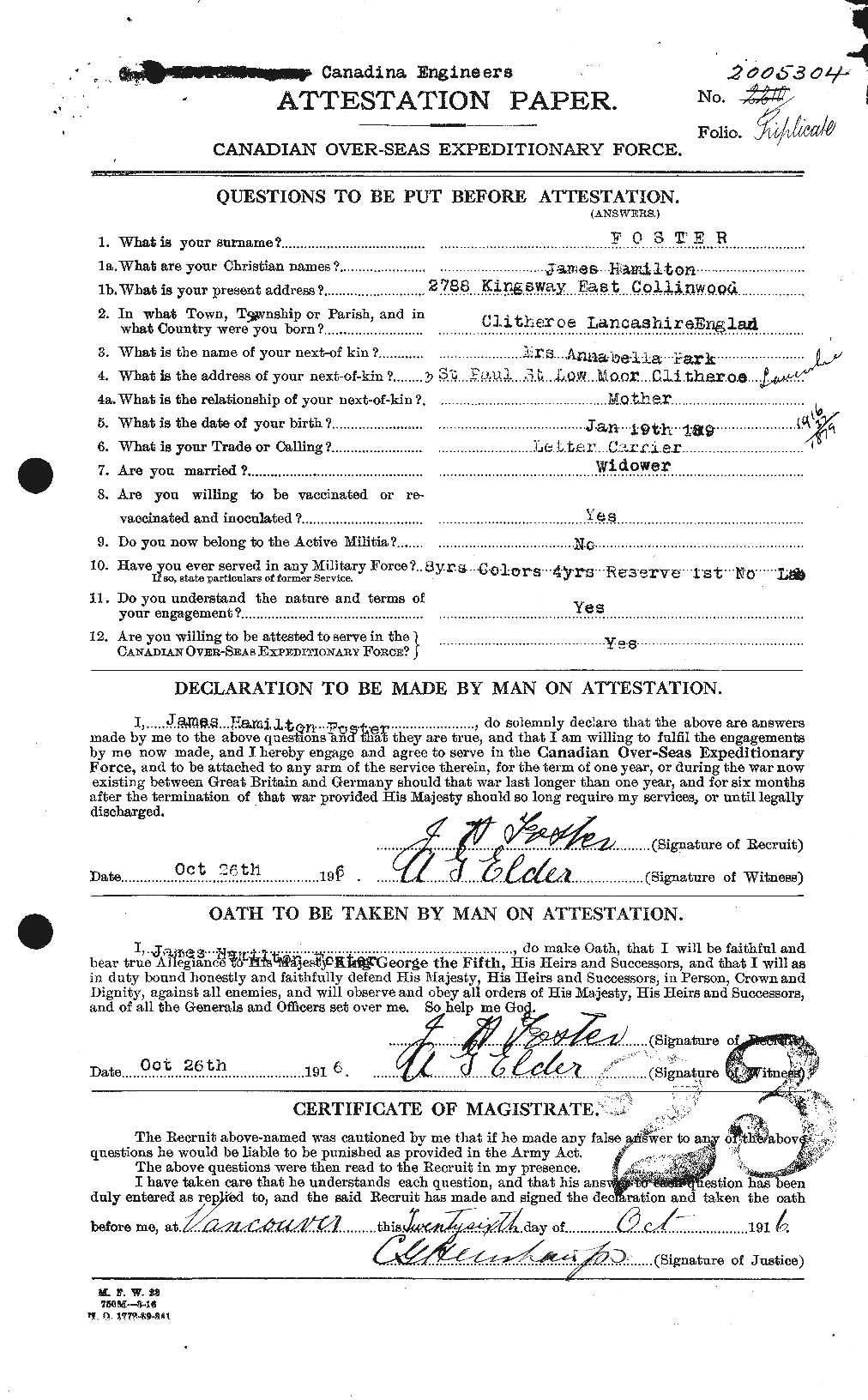 Dossiers du Personnel de la Première Guerre mondiale - CEC 333306a